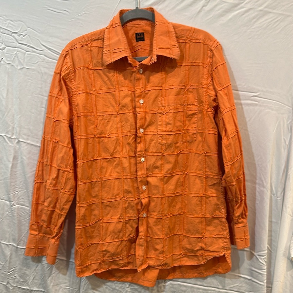 Ike Behar New York Men’s Orange Designer Button Down Shirt, Size Medium